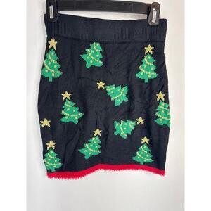Major Super Christmas Trees Knit Mini Skirt Black Green Women's XS NWOT